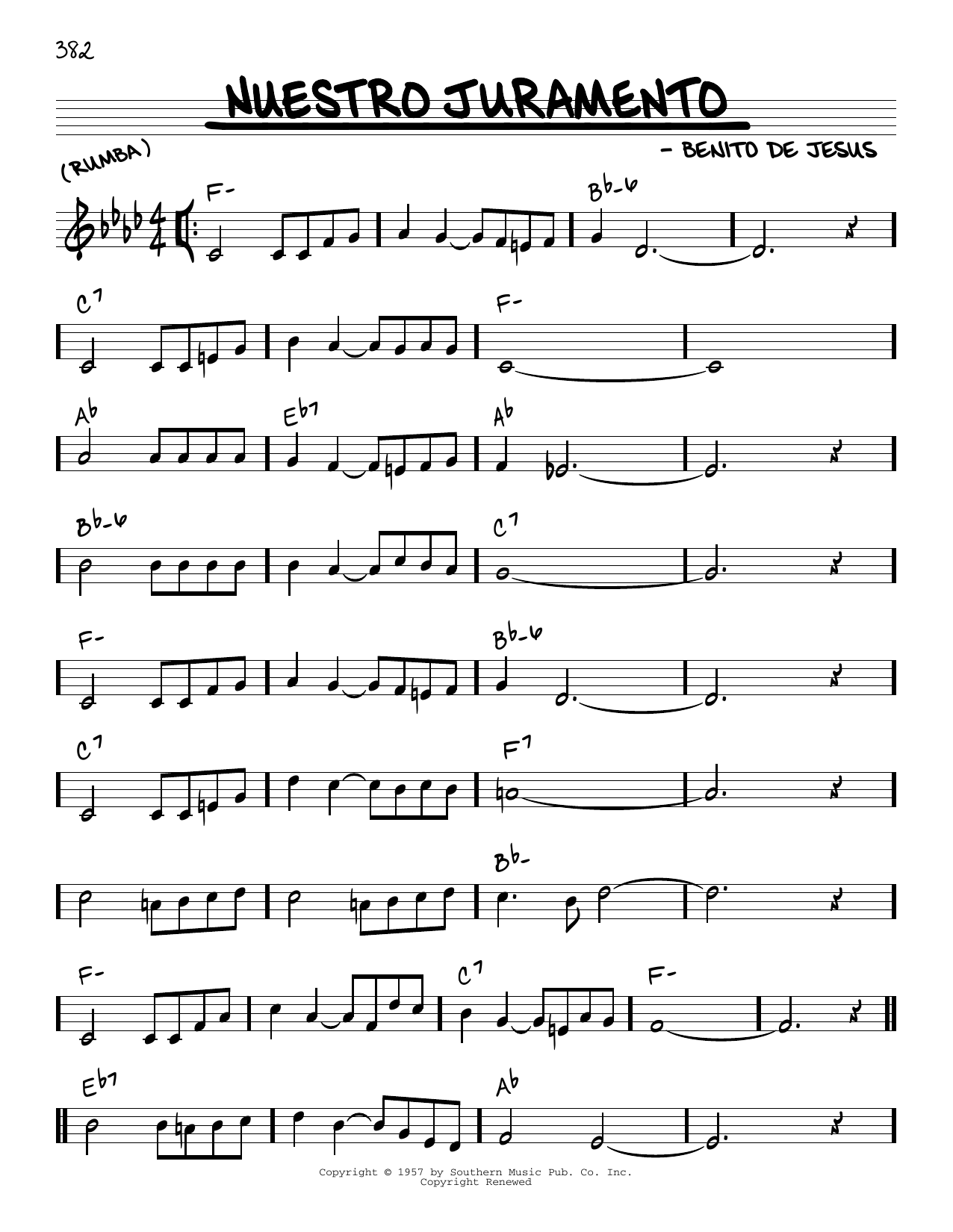 Learn to play Benito De Jesus Nuestro Juramento sheet music for Real Book – Melody & Chords in minutes. Price: 5.9900$ Benito De Jesus Nuestro Juramento sheet music notes and chords arranged for Real Book – Melody & Chords