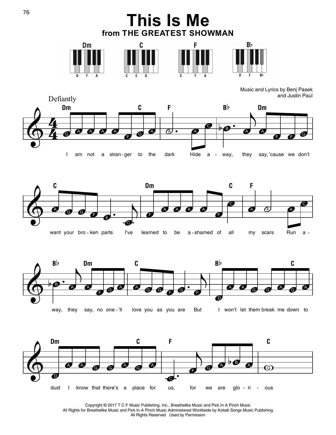 Learn to play Benj Pasek This Is Me (from The Greatest Showman) sheet music for Super Easy Piano in minutes. Price: 5.9900$ Benj Pasek This Is Me (from The Greatest Showman) sheet music notes and chords arranged for Super Easy Piano