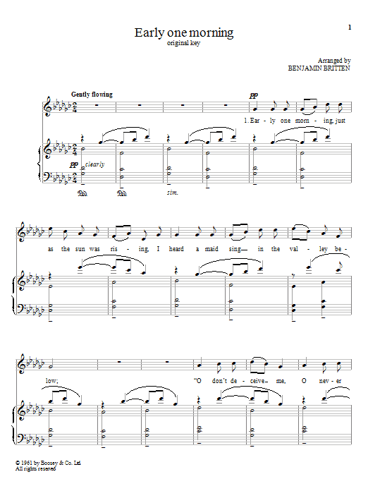 Benjamin Britten Early One Morning sheet music notes and chords arranged for Piano & Vocal