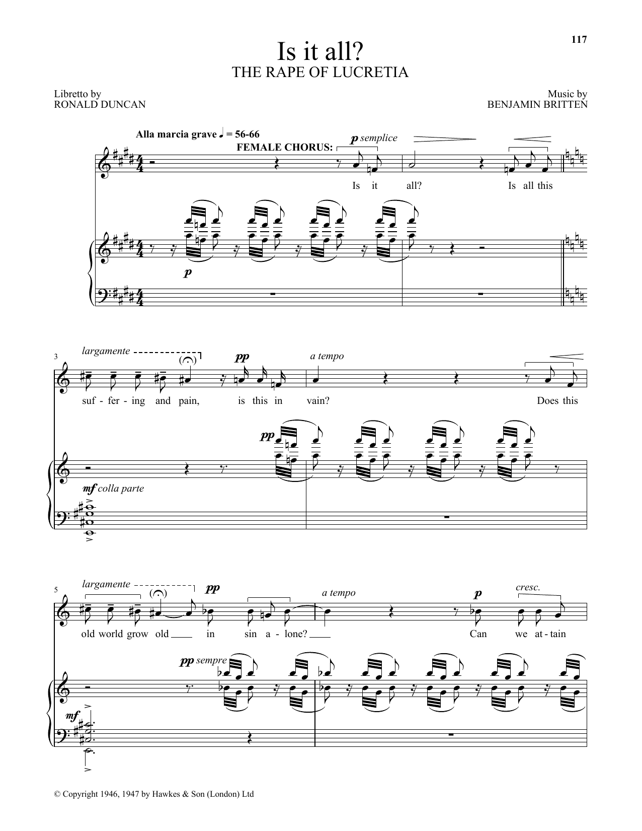 Benjamin Britten Is it all? (from The Rape Of Lucretia) sheet music notes and chords arranged for Piano & Vocal