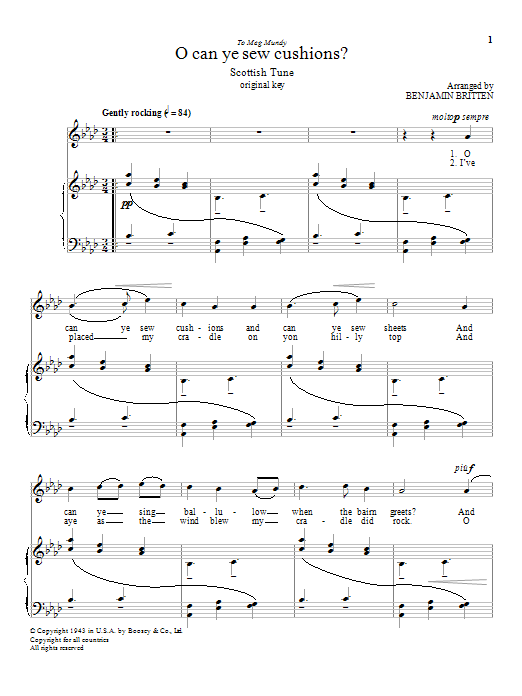 Benjamin Britten O can ye sew cushions? sheet music notes and chords. Download Printable PDF.