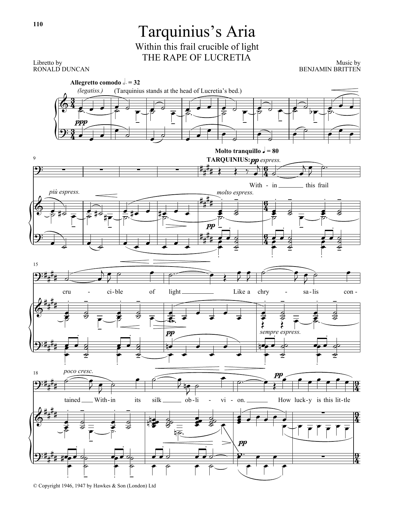 Benjamin Britten Tarquinius's Aria (Within this frail crucible of light) (from The Rape Of Lucretia) sheet music notes and chords. Download Printable PDF.