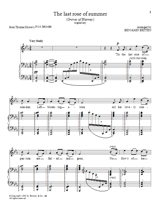 Benjamin Britten The last rose of summer sheet music notes and chords. Download Printable PDF.