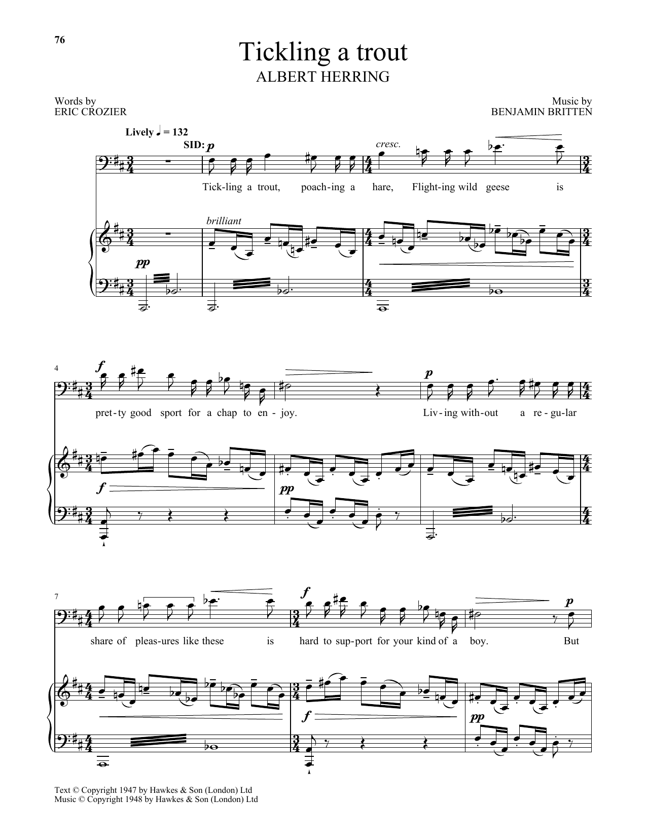 Benjamin Britten Tickling a trout (from Albert Herring) sheet music notes and chords arranged for Piano & Vocal