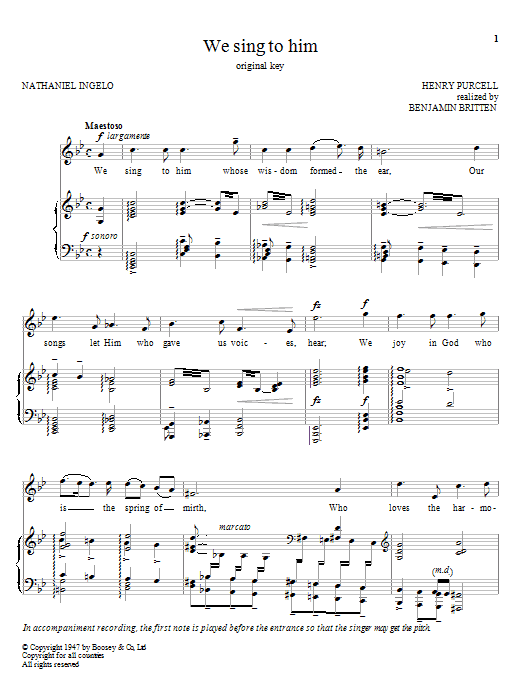 Learn to play Benjamin Britten We Sing To Him sheet music for Piano & Vocal in minutes. Price: 7.8900$ Benjamin Britten We Sing To Him sheet music notes and chords arranged for Piano & Vocal