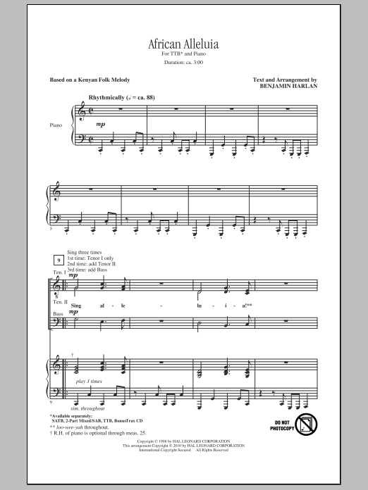 Benjamin Harlan African Alleluia sheet music notes and chords arranged for TTBB Choir