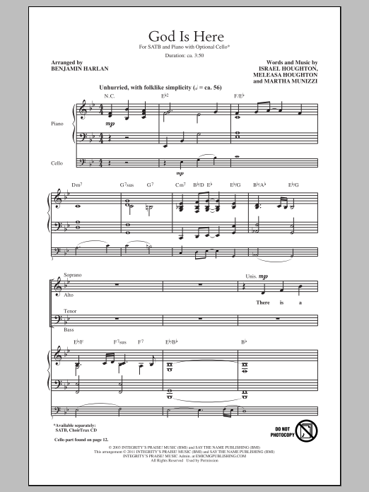 Learn to play Benjamin Harlan God Is Here sheet music for SATB Choir in minutes. Price: 3.9900$ Benjamin Harlan God Is Here sheet music notes and chords arranged for SATB Choir