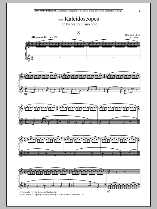 Benjamin Lees Kaleidoscopes, Ten Pieces For Piano Solo, X. sheet music notes and chords arranged for Piano Solo