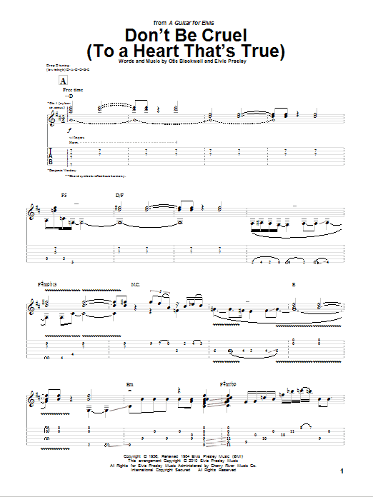 Benjamin Verdery Don't Be Cruel (To A Heart That's True) sheet music notes and chords. Download Printable PDF.