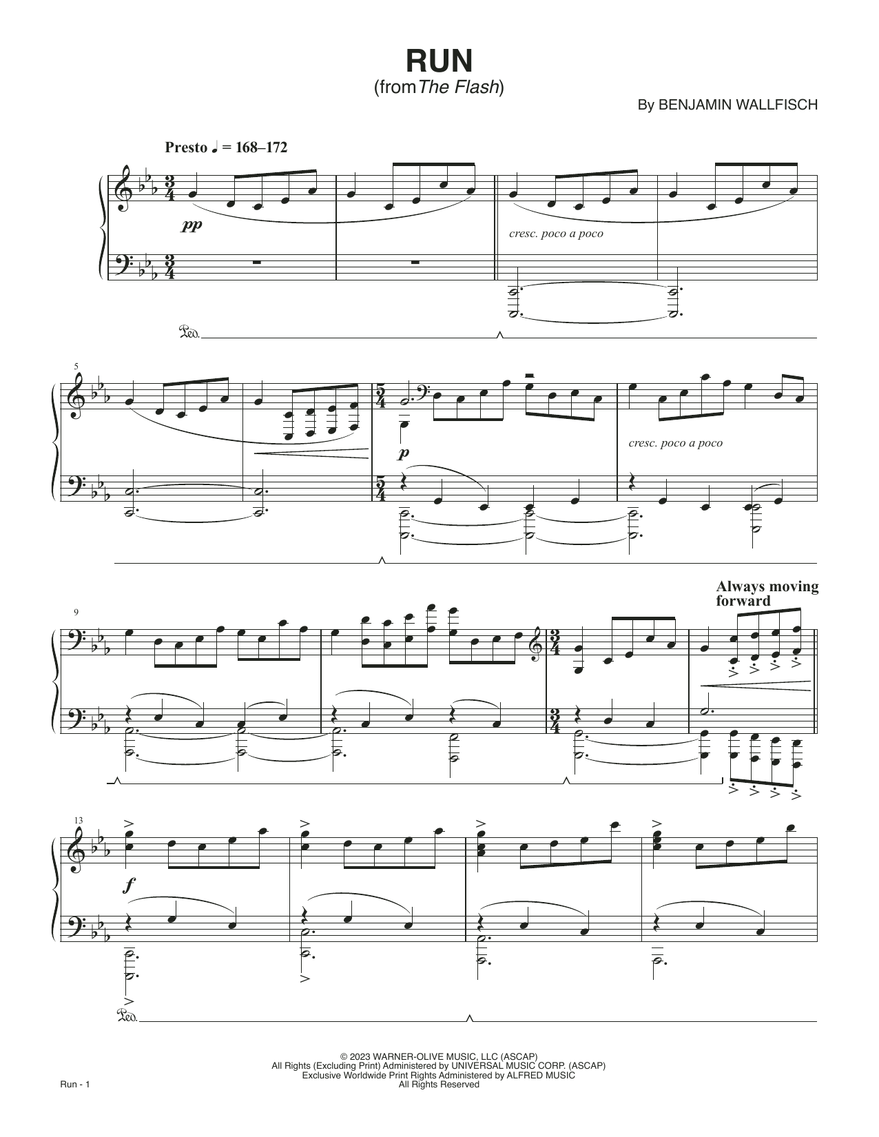 Benjamin Wallfisch Run (from The Flash) sheet music notes and chords. Download Printable PDF.