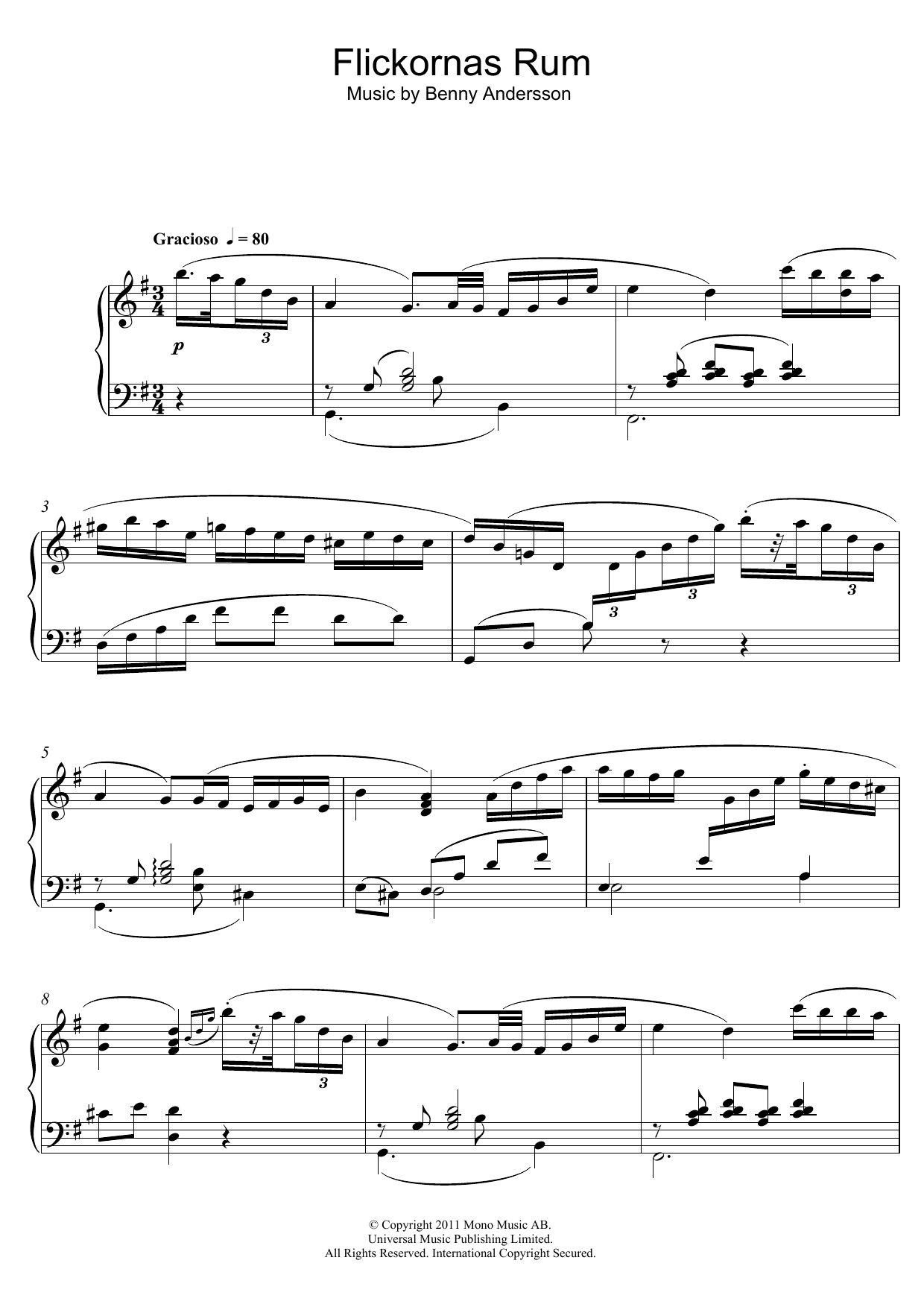Learn to play Benny Andersson Flickornas Rum sheet music for Piano Solo in minutes. Price: 6.9900$ Benny Andersson Flickornas Rum sheet music notes and chords arranged for Piano Solo