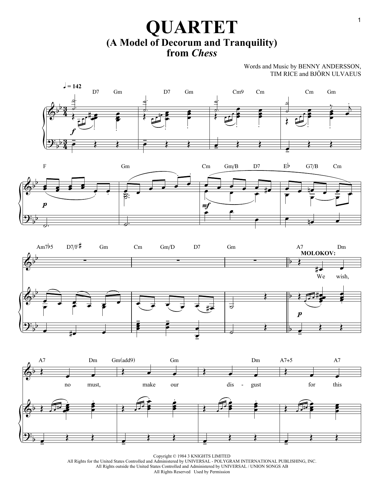 Learn to play Benny Andersson Quartet (A Model Of Decorum and Tranquility) sheet music for Piano & Vocal in minutes. Price: 7.8900$ Benny Andersson Quartet (A Model Of Decorum and Tranquility) sheet music notes and chords arranged for Piano & Vocal