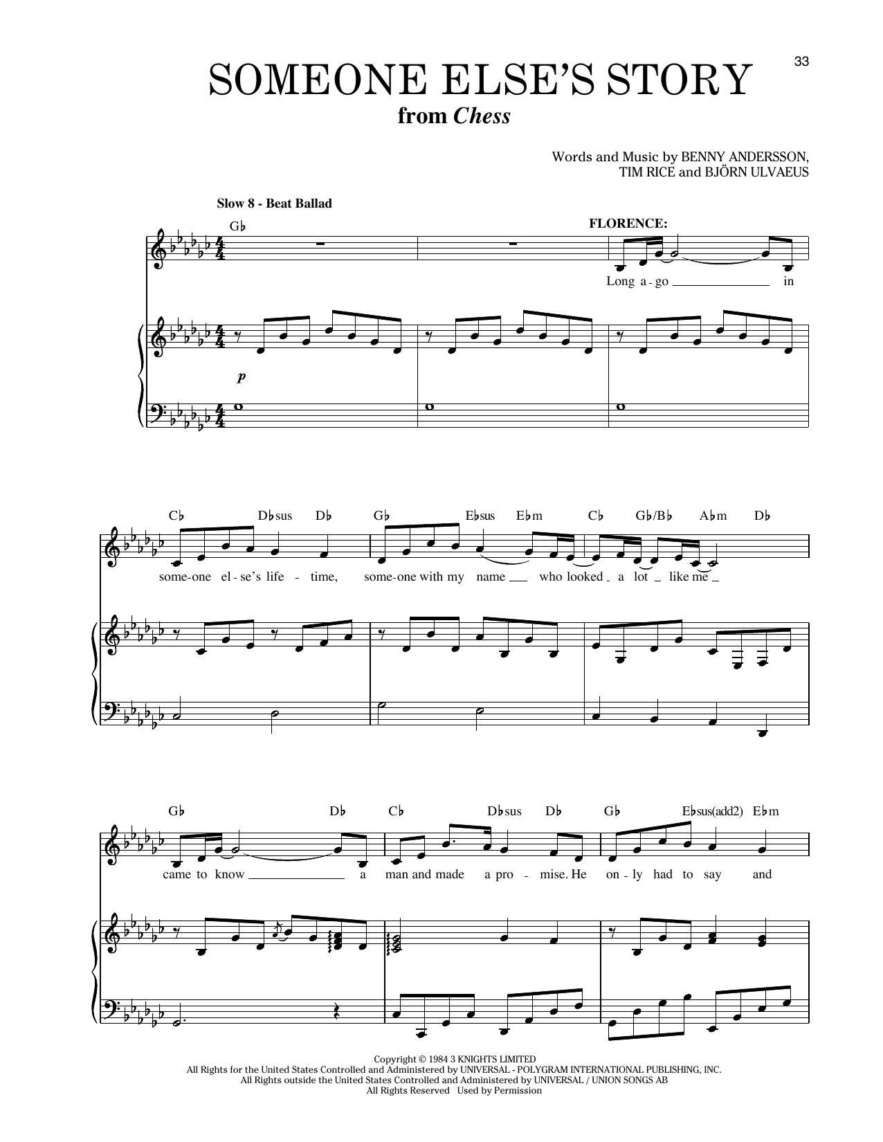 Benny Andersson Someone Else's Story sheet music notes and chords. Download Printable PDF.