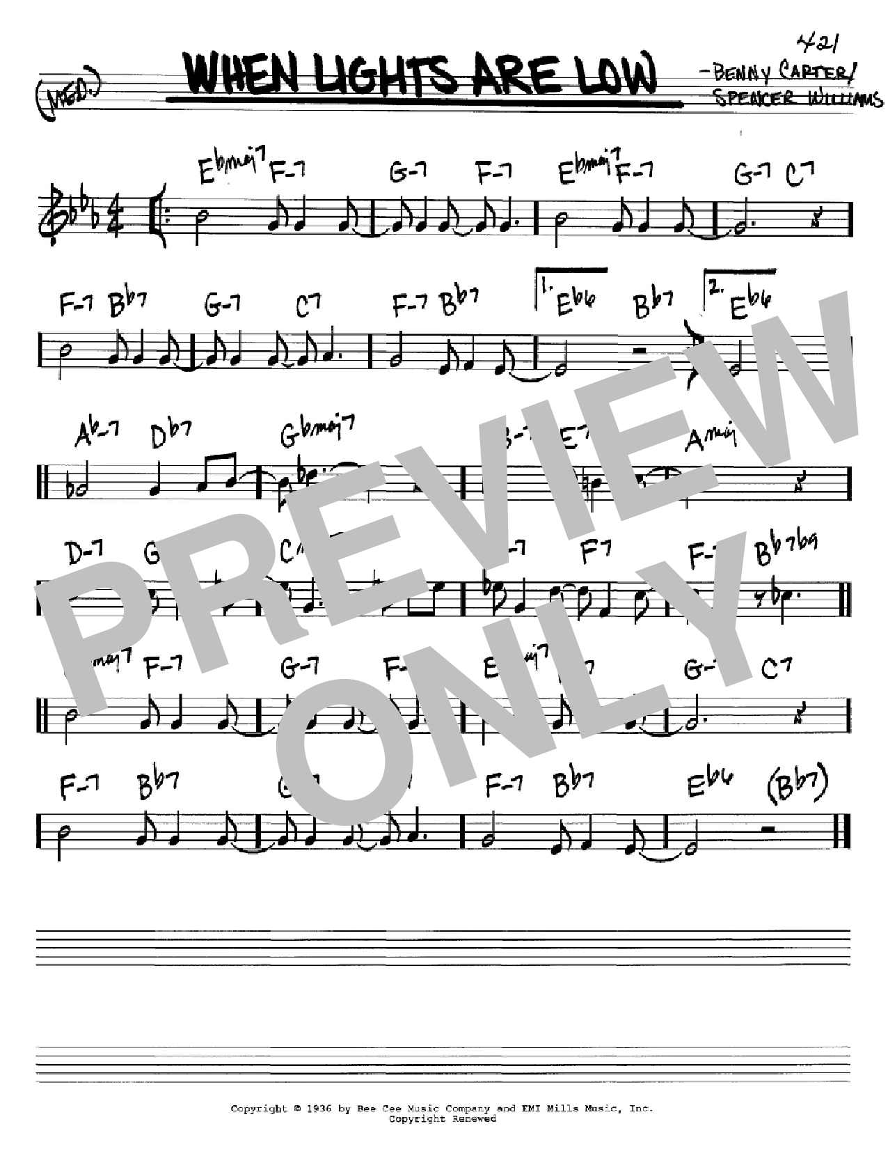 Benny Carter When Lights Are Low sheet music notes and chords. Download Printable PDF.