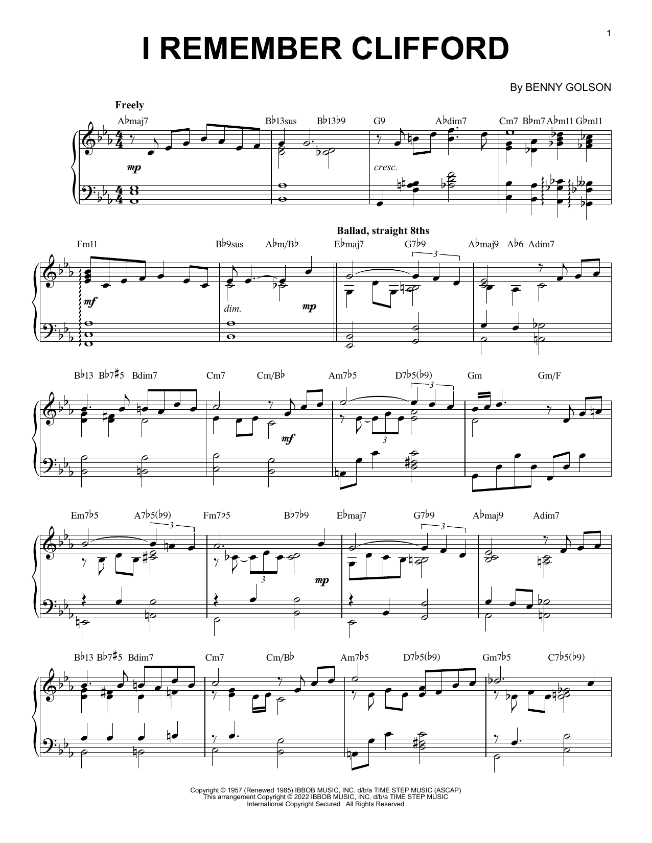 Benny Golson I Remember Clifford [Jazz version] (arr. Brent Edstrom) sheet music notes and chords. Download Printable PDF.