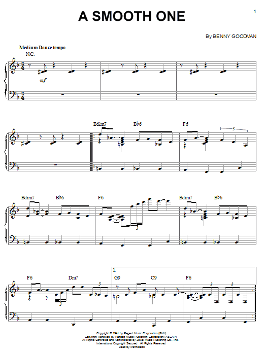 Learn to play Benny Goodman A Smooth One sheet music for Piano Solo in minutes. Price: 7.8900$ Benny Goodman A Smooth One sheet music notes and chords arranged for Piano Solo