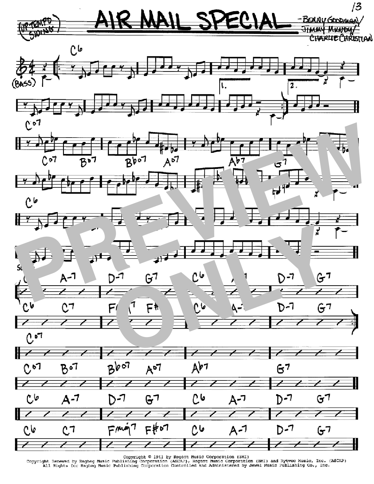 Benny Goodman Air Mail Special sheet music notes and chords arranged for Real Book – Melody & Chords – C Instruments