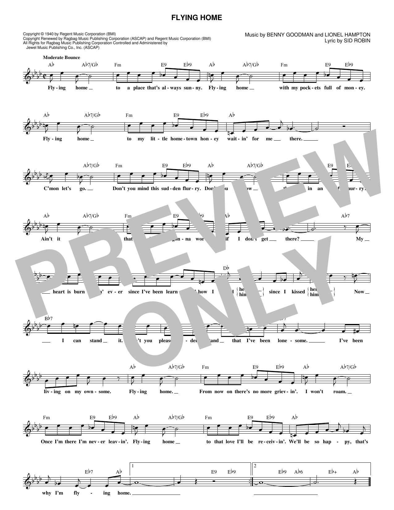 Benny Goodman Flying Home sheet music notes and chords. Download Printable PDF.