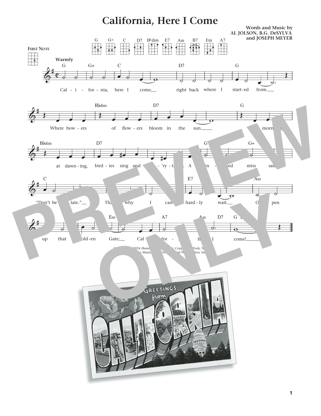 Learn to play Benny Goodman & His Orchestra California, Here I Come (from The Daily Ukulele) (arr. Liz and Jim Beloff) sheet music for Ukulele in minutes. Price: 5.9900$ Benny Goodman & His Orchestra California, Here I Come (from The Daily Ukulele) (arr. Liz and Jim Beloff) sheet music notes and chords arranged for Ukulele