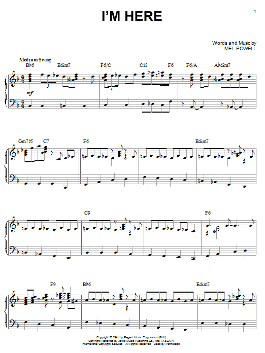 Learn to play Benny Goodman I'm Here sheet music for Piano Solo in minutes. Price: 7.8900$ Benny Goodman I'm Here sheet music notes and chords arranged for Piano Solo