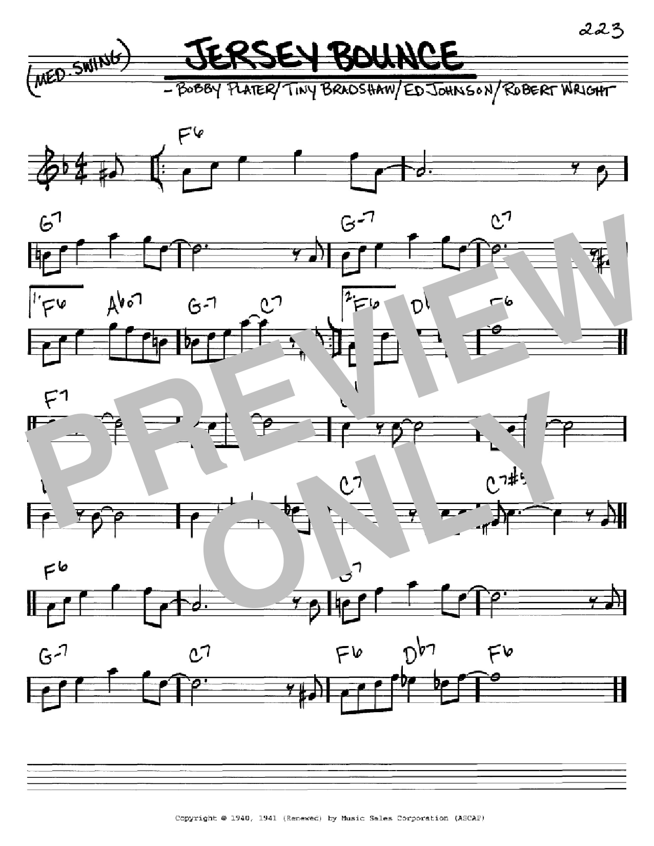 Benny Goodman Jersey Bounce sheet music notes and chords arranged for Real Book – Melody & Chords – C Instruments