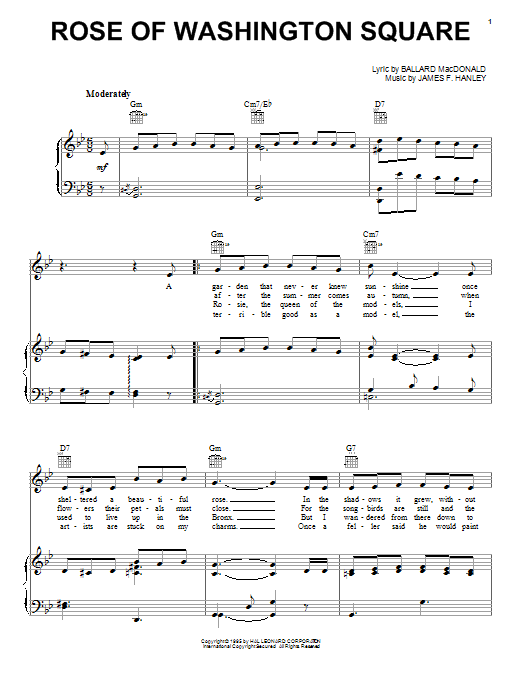 Learn to play Benny Goodman Rose Of Washington Square sheet music for Piano, Vocal & Guitar Chords (Right-Hand Melody) in minutes. Price: 7.8900$ Benny Goodman Rose Of Washington Square sheet music notes and chords arranged for Piano, Vocal & Guitar Chords (Right-Hand Melody)