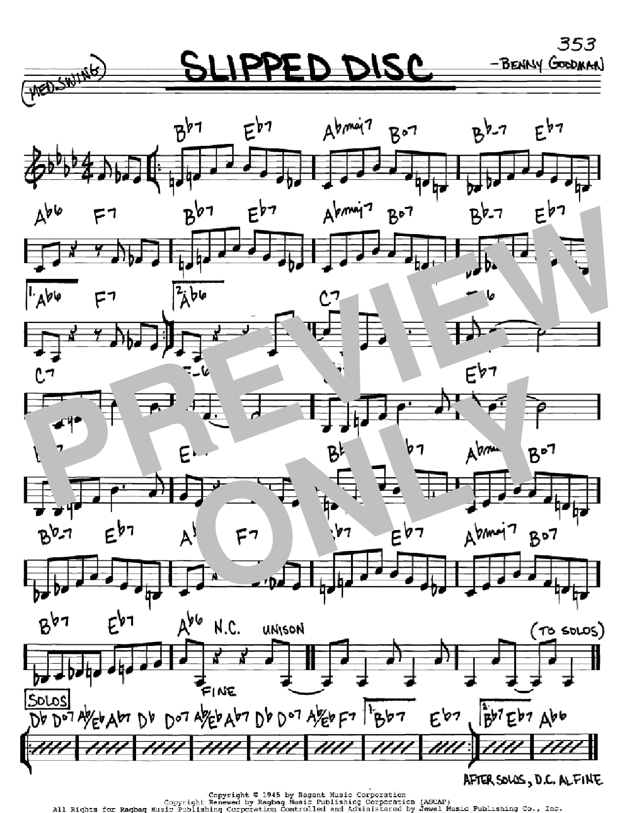 Benny Goodman Slipped Disc sheet music notes and chords arranged for Real Book – Melody & Chords – C Instruments