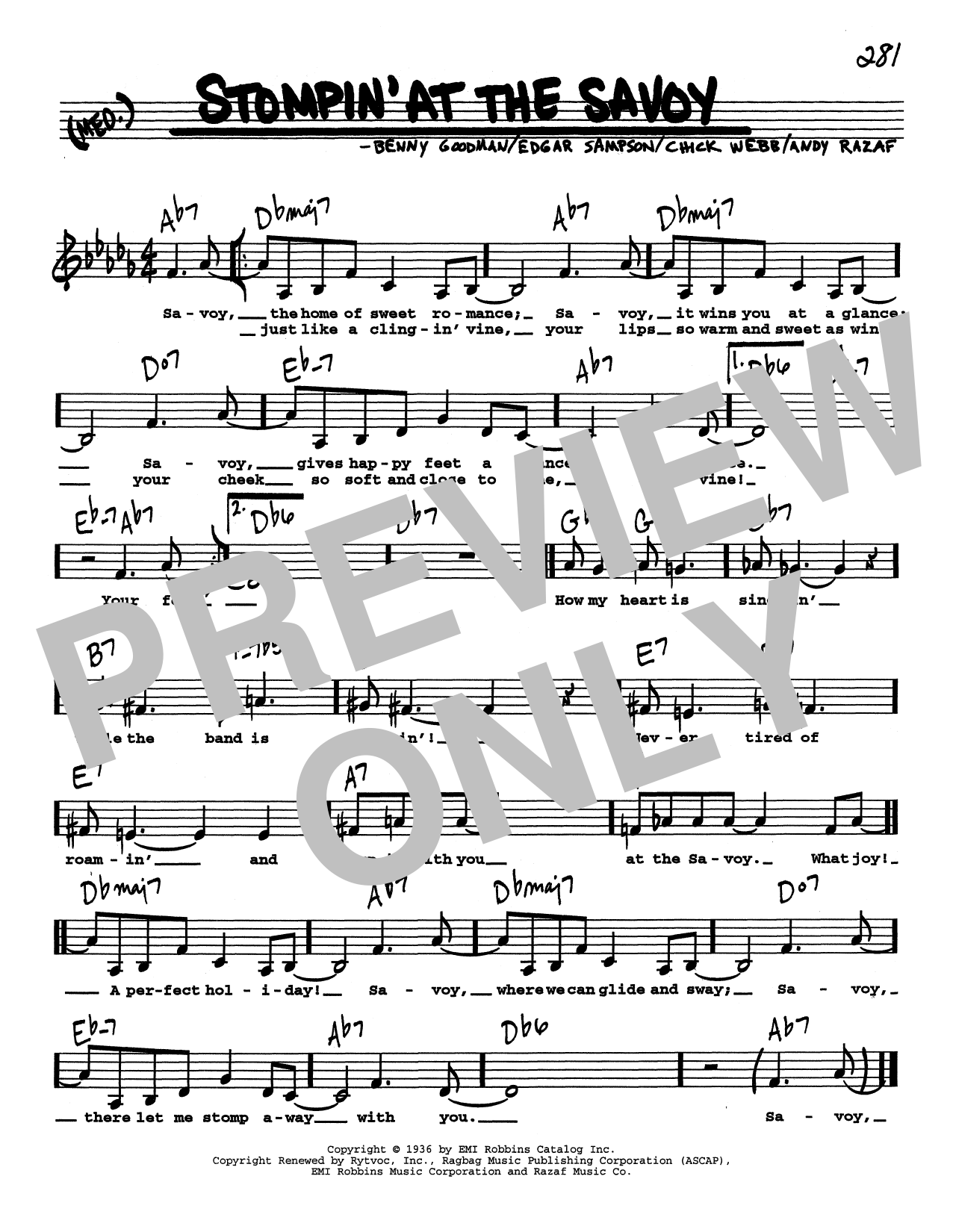 Benny Goodman Stompin' At The Savoy (Low Voice) sheet music notes and chords. Download Printable PDF.