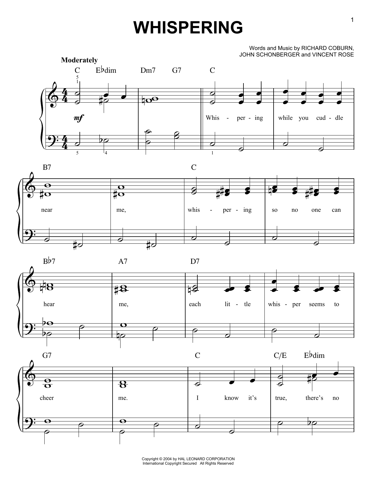 Learn to play Benny Goodman Whispering sheet music for Easy Piano in minutes. Price: 6.9900$ Benny Goodman Whispering sheet music notes and chords arranged for Easy Piano