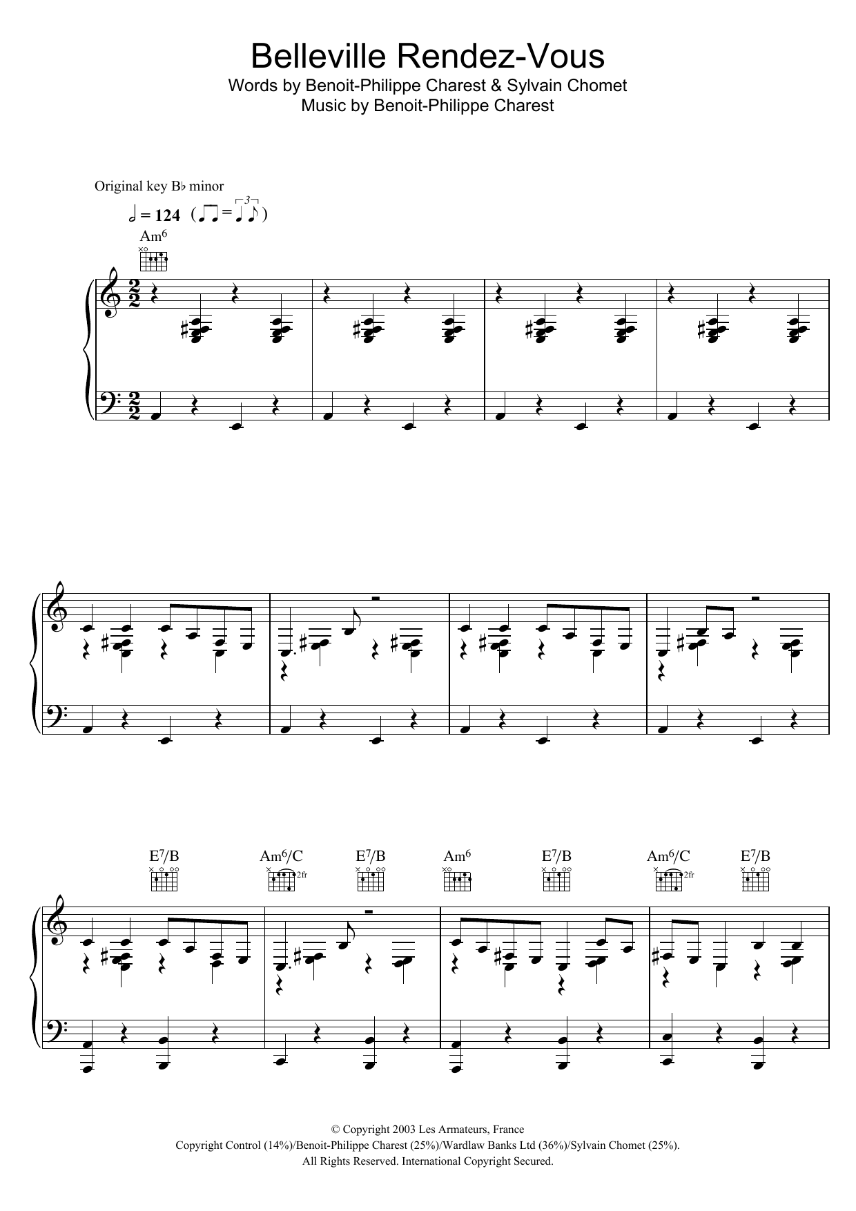 Benoit-Philippe Charest Belleville Rendez-Vous (from ‘Belleville Rendez-vous') sheet music notes and chords. Download Printable PDF.