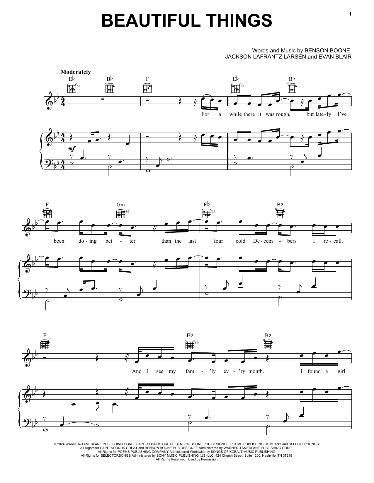 Benson Boone Beautiful Things sheet music notes and chords. Download Printable PDF.