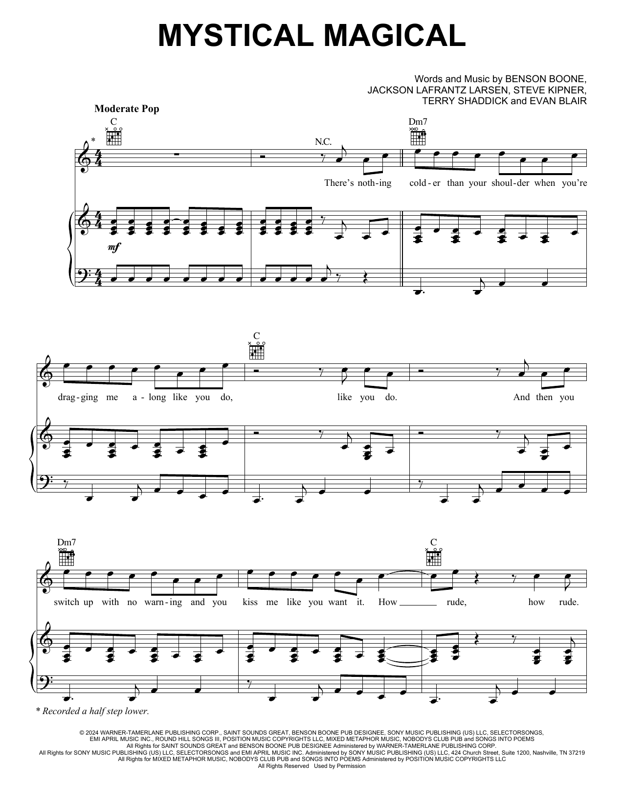 Learn to play Benson Boone Mystical Magical sheet music for Piano, Vocal & Guitar Chords (Right-Hand Melody) in minutes. Price: 7.8900$ Benson Boone Mystical Magical sheet music notes and chords arranged for Piano, Vocal & Guitar Chords (Right-Hand Melody)
