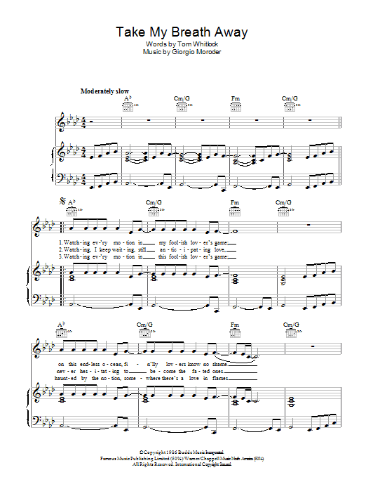 Berlin Take My Breath Away sheet music notes and chords. Download Printable PDF.