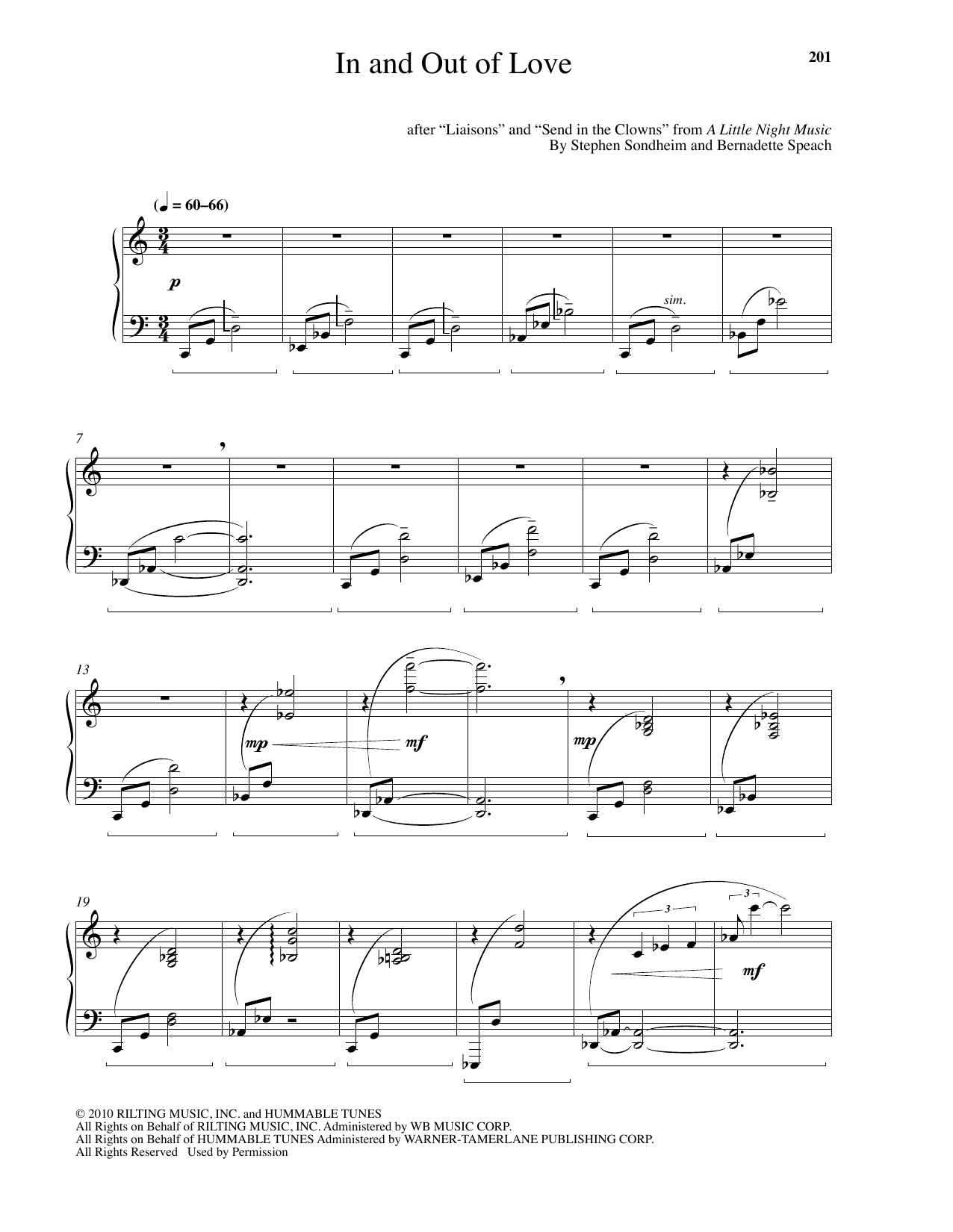 Stephen Sondheim In And Out Of Love (arr. Bernadette Speach) sheet music notes and chords arranged for Piano Solo