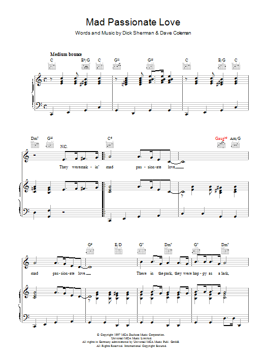 Learn to play Bernard Bresslaw Mad Passionate Love sheet music for Piano, Vocal & Guitar Chords in minutes. Price: 7.8900$ Bernard Bresslaw Mad Passionate Love sheet music notes and chords arranged for Piano, Vocal & Guitar Chords