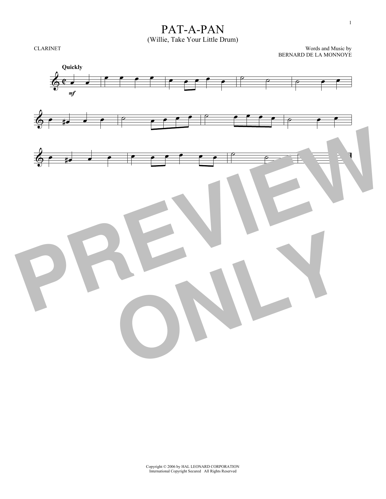 Bernard de la Monnoye Pat-A-Pan (Willie, Take Your Little Drum) sheet music notes and chords. Download Printable PDF.