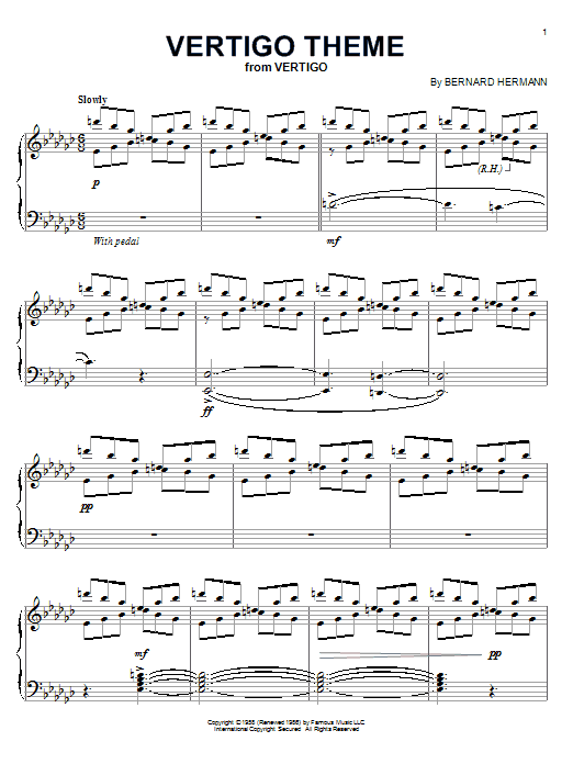 Learn to play Bernard Hermann Vertigo Theme sheet music for Piano Solo in minutes. Price: 7.8900$ Bernard Hermann Vertigo Theme sheet music notes and chords arranged for Piano Solo