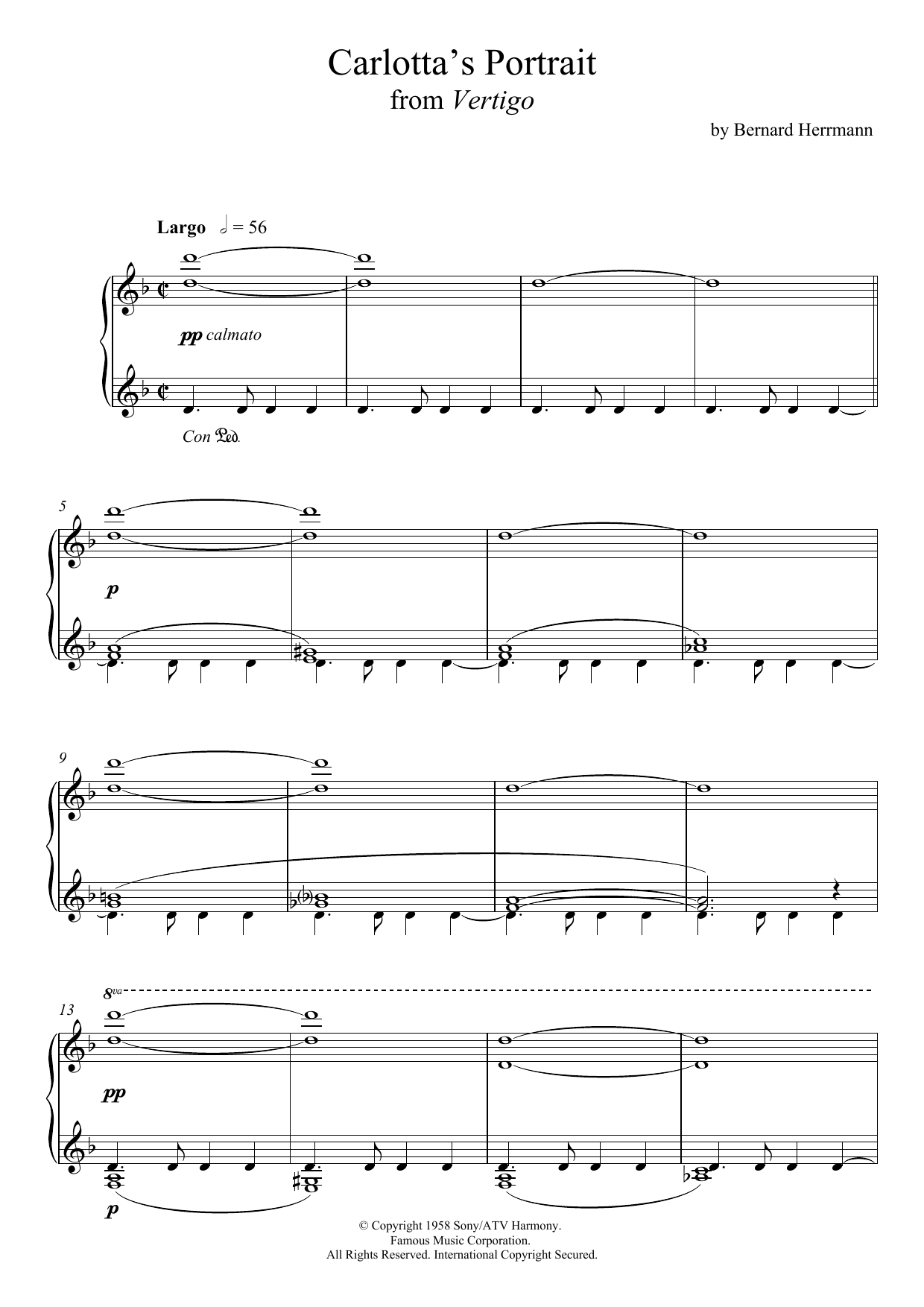 Learn to play Bernard Herrmann Carlotta's Portrait From Vertigo sheet music for Piano Solo in minutes. Price: 7.8900$ Bernard Herrmann Carlotta's Portrait From Vertigo sheet music notes and chords arranged for Piano Solo