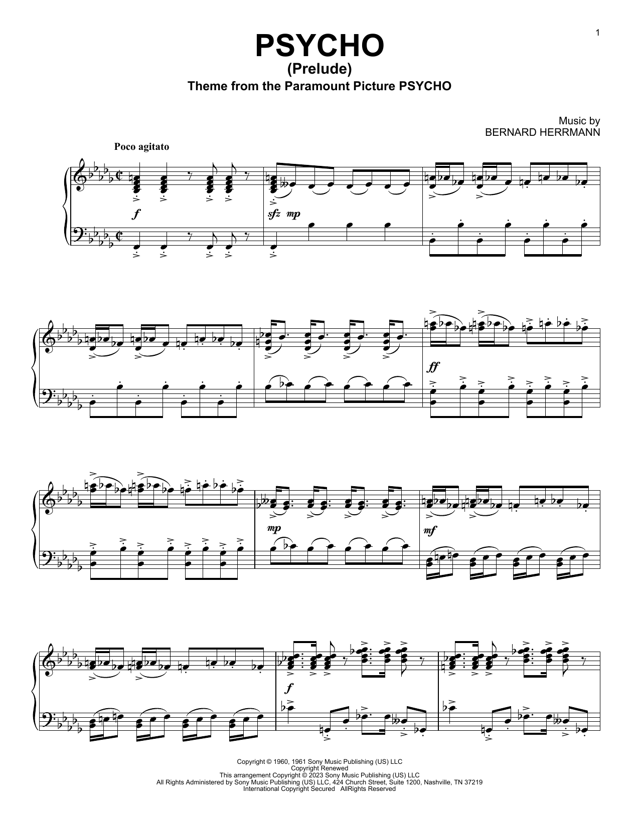 Bernard Herrmann Psycho (Prelude) sheet music notes and chords. Download Printable PDF.