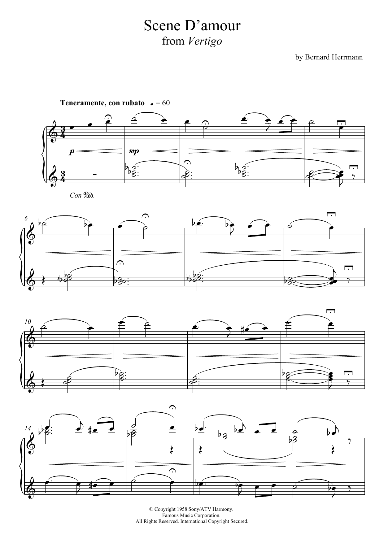 Bernard Herrmann Scene D'Amour (from Vertigo) sheet music notes and chords. Download Printable PDF.