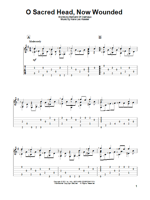 Bernard of Clairvaux O Sacred Head, Now Wounded sheet music notes and chords. Download Printable PDF.