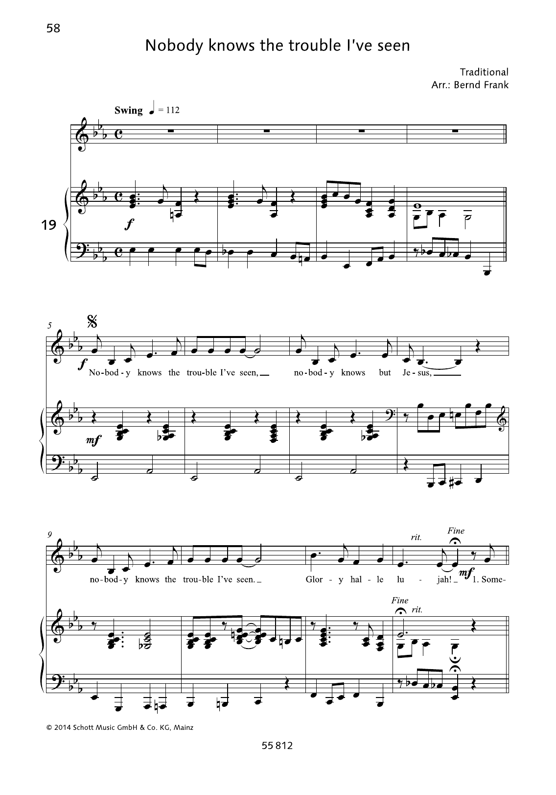 Bernd Frank Nobody Knows the Trouble I've Seen sheet music notes and chords arranged for Piano & Vocal
