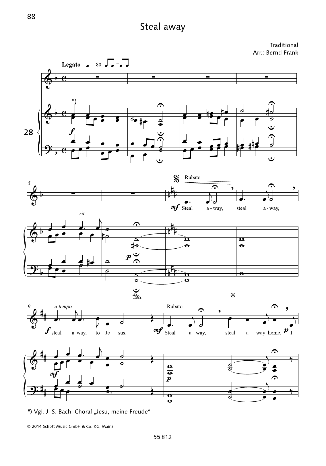 Bernd Frank Steal Away sheet music notes and chords arranged for Piano & Vocal