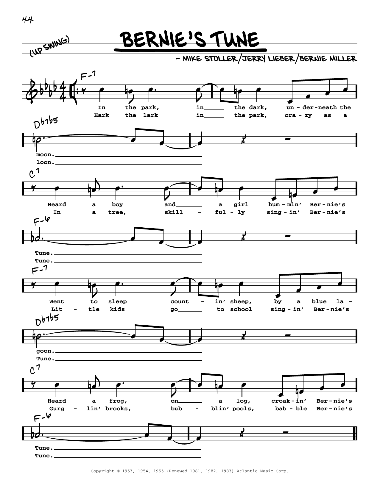 Learn to play Bernie Miller Bernie's Tune (High Voice) sheet music for Real Book – Melody, Lyrics & Chords in minutes. Price: 5.9900$ Bernie Miller Bernie's Tune (High Voice) sheet music notes and chords arranged for Real Book – Melody, Lyrics & Chords