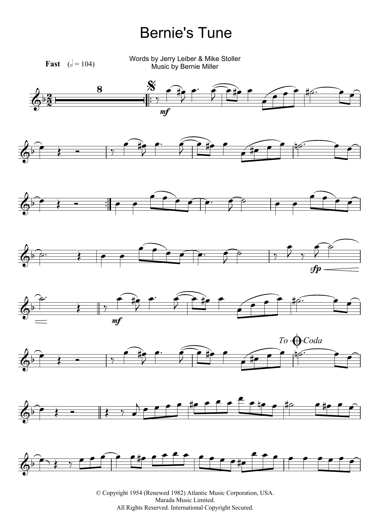 Bernie Miller Bernie's Tune sheet music notes and chords. Download Printable PDF.