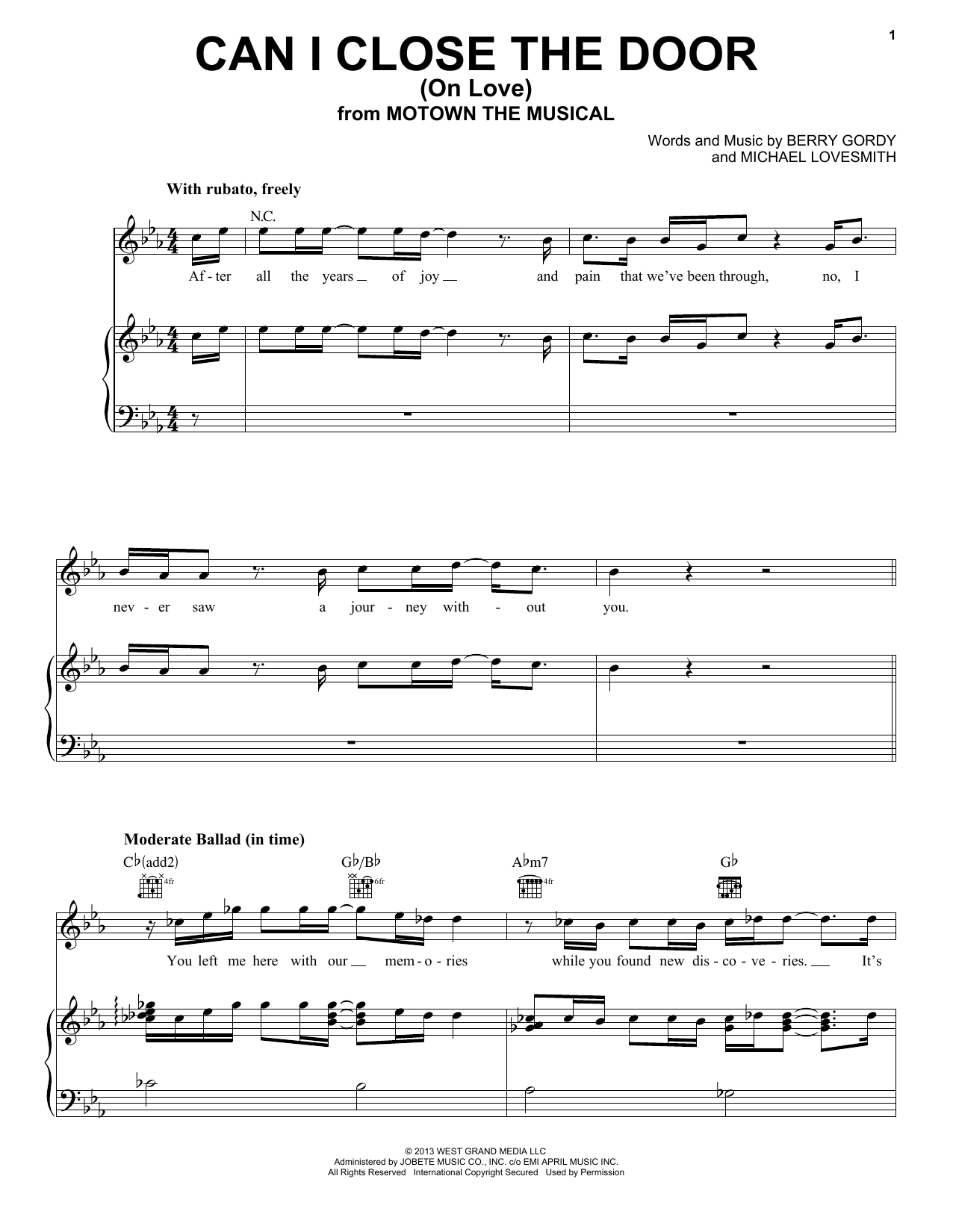 Learn to play Berry Gordy Can I Close The Door (On Love) sheet music for Piano, Vocal & Guitar Chords (Right-Hand Melody) in minutes. Price: 7.8900$ Berry Gordy Can I Close The Door (On Love) sheet music notes and chords arranged for Piano, Vocal & Guitar Chords (Right-Hand Melody)