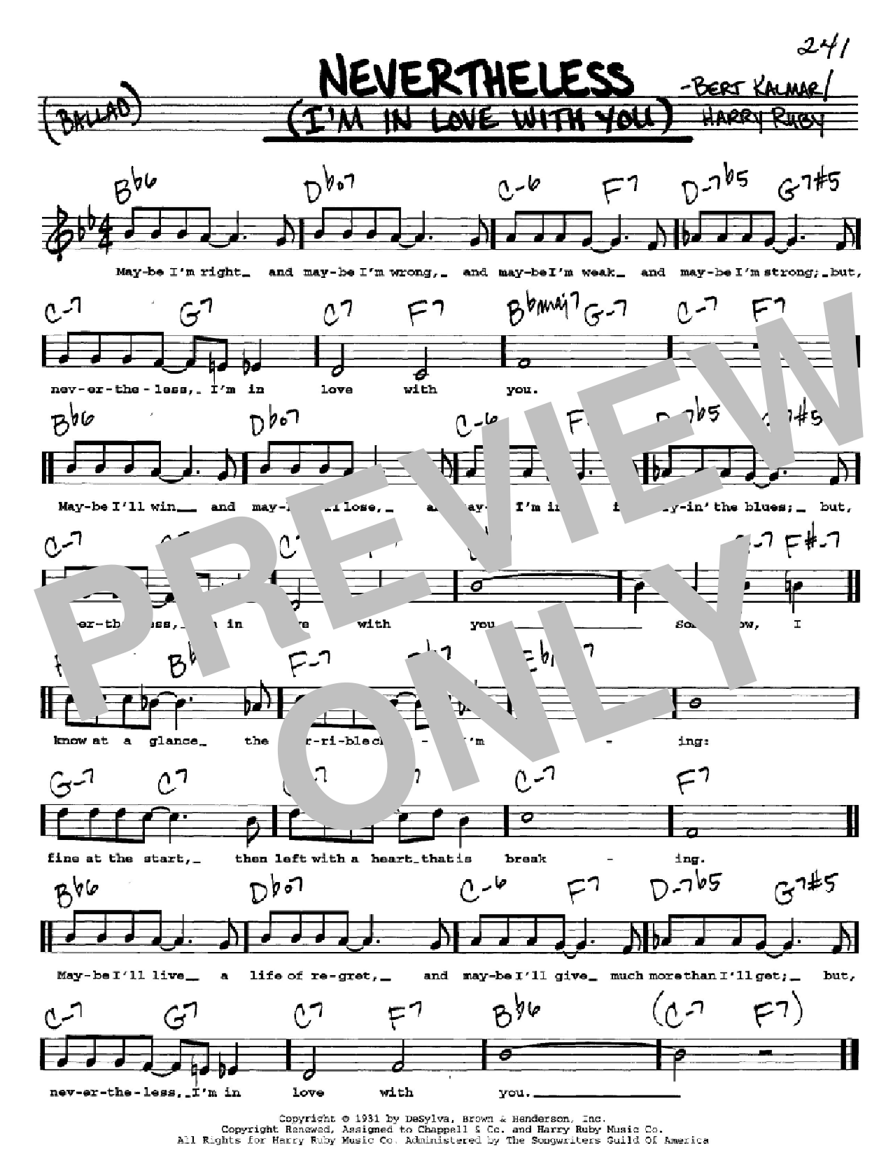 Bert Kalmar Nevertheless (I'm In Love With You) sheet music notes and chords. Download Printable PDF.