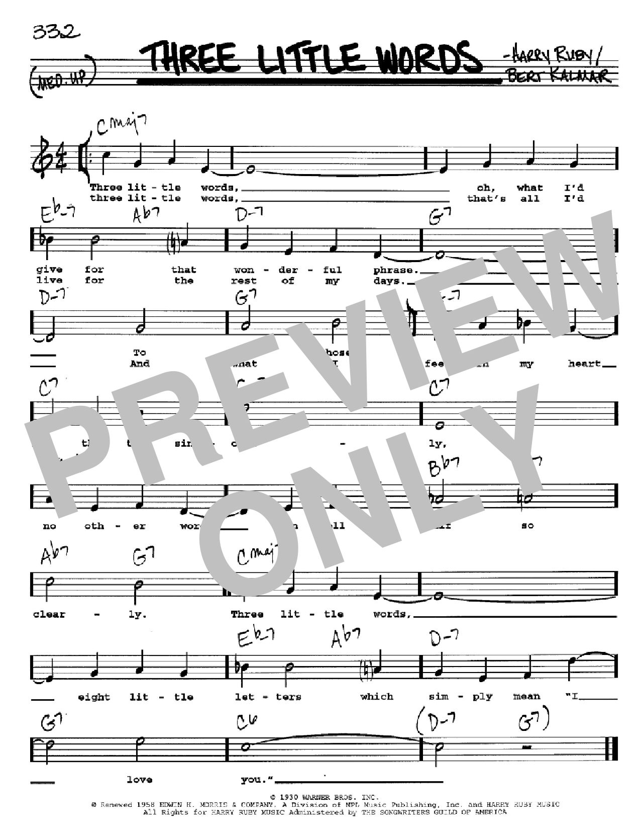 Bert Kalmar Three Little Words sheet music notes and chords. Download Printable PDF.