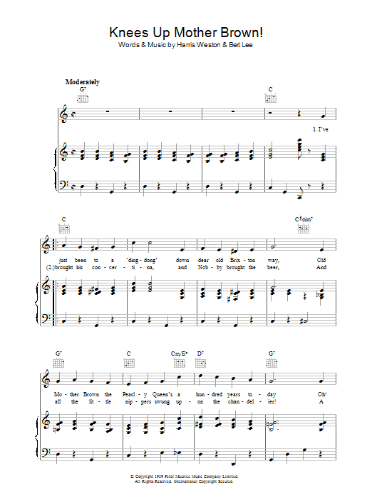 Bert Lee Knees Up Mother Brown sheet music notes and chords. Download Printable PDF.