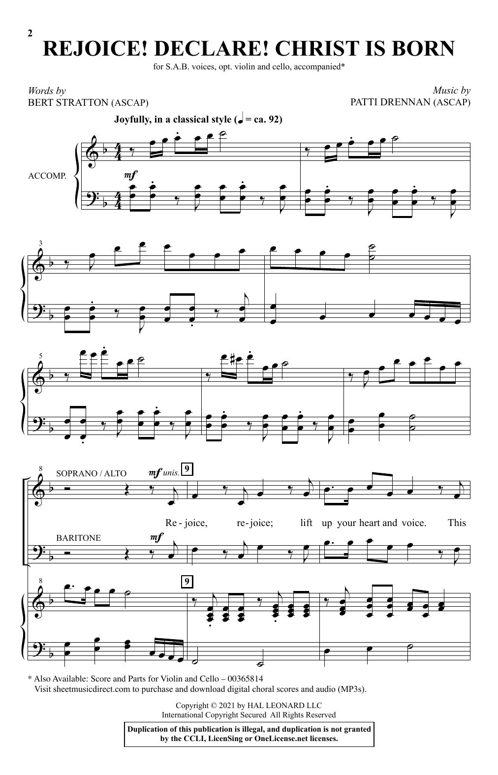 Bert Stratton and Patti Drennan Rejoice! Declare! Christ Is Born sheet music notes and chords. Download Printable PDF.